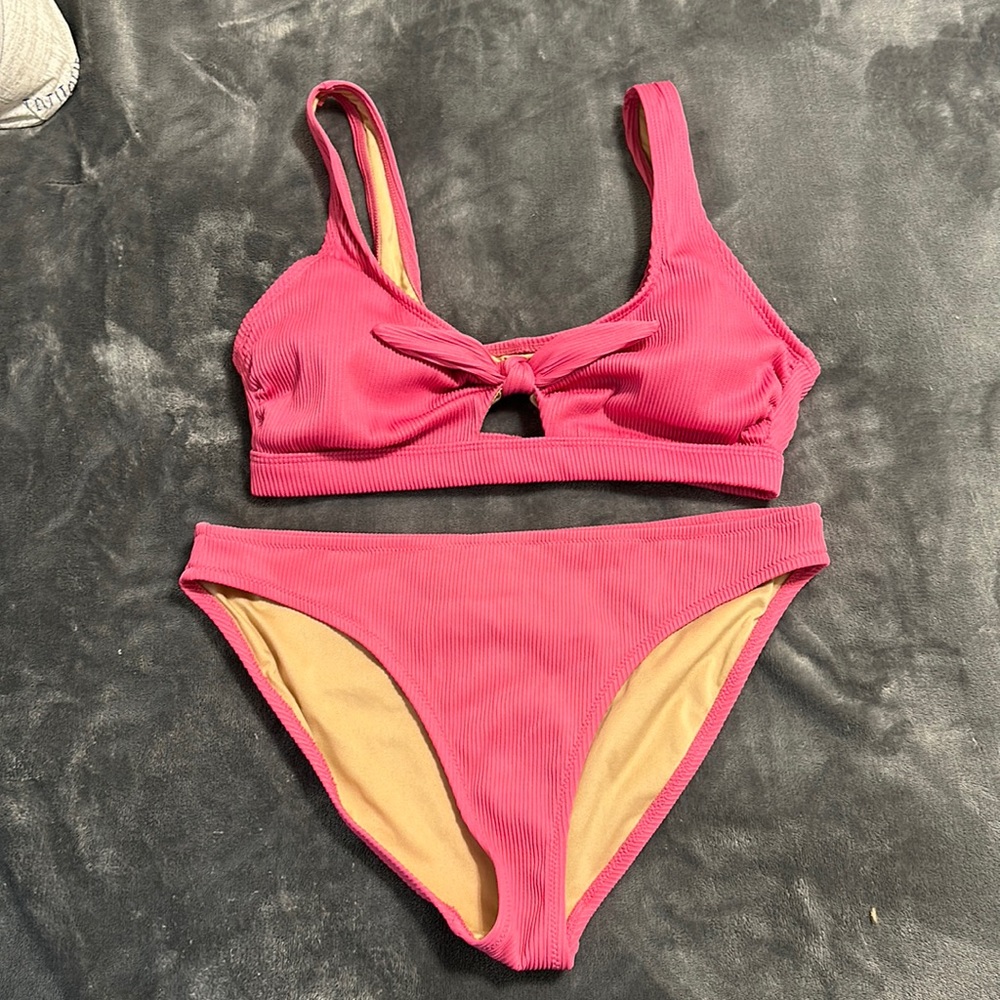Hot pink ribbed bikini